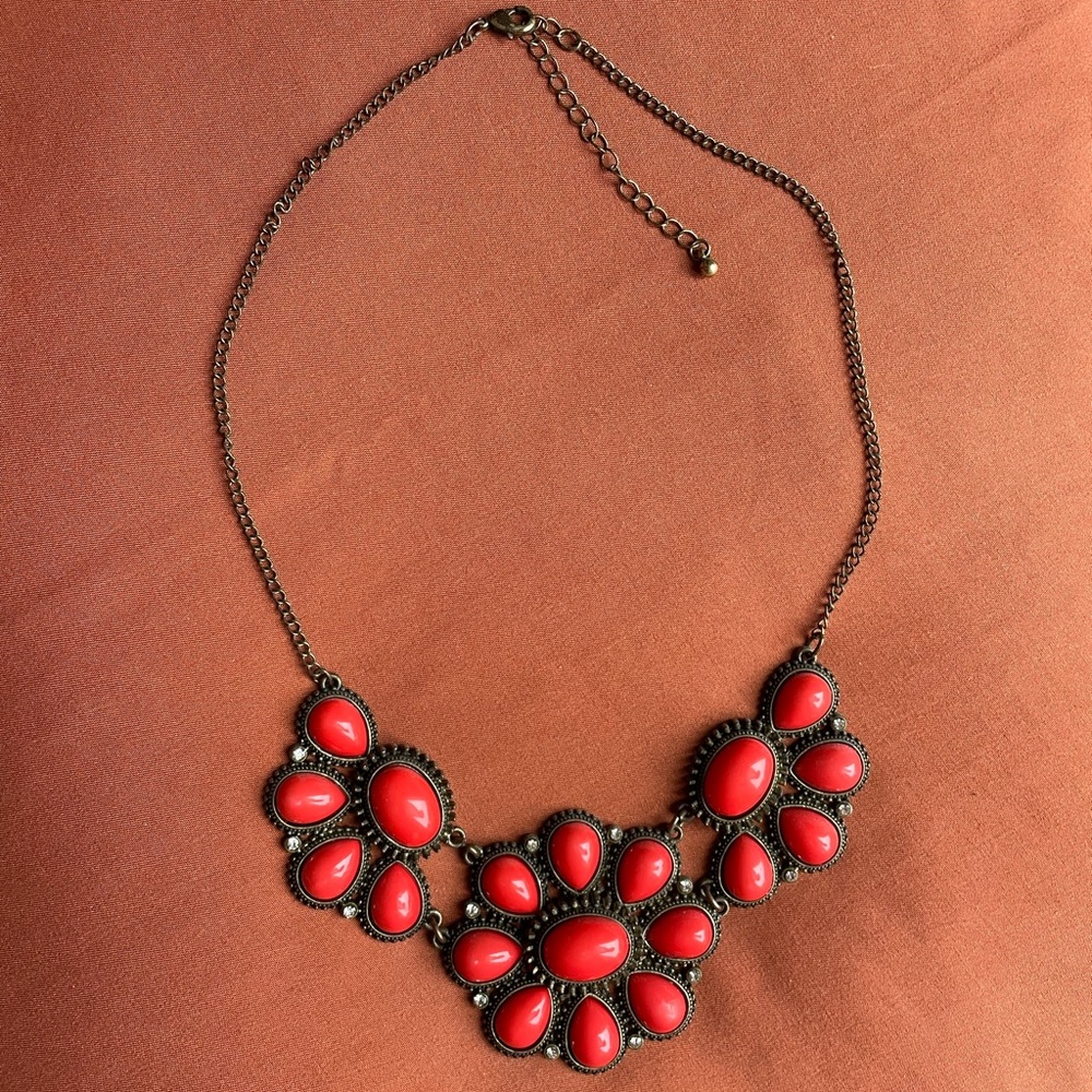 Vintage inspired red necklace w/cz embellishments